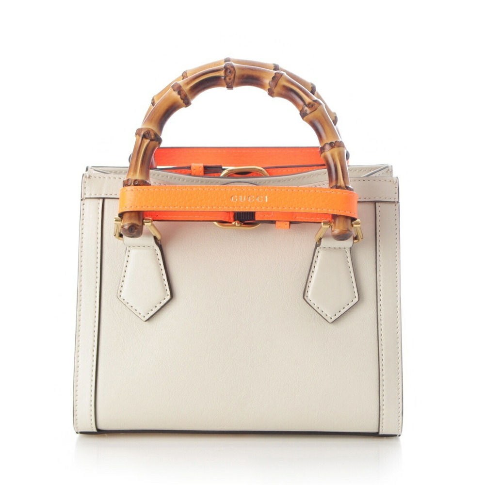 Gucci White Shoulder Orange Handbag Diana Leather Bamboo - Picture 4 of 10